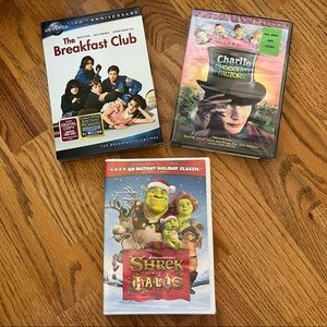NWT 3 Comedy Movie DVDs (Breakfast Club/Charlie Chocolate Factory/Shrek Halls)